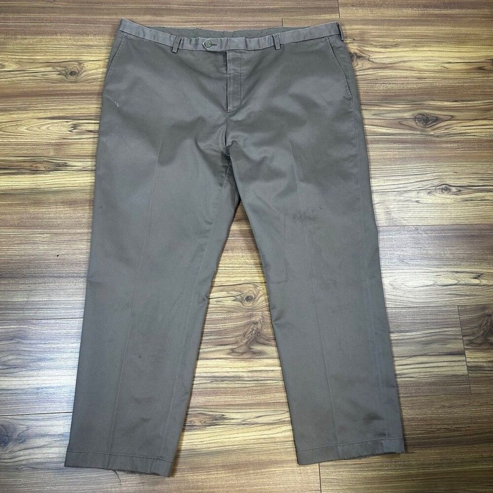 Jos A Bank Traveler Chino Pants Mens 44x29 Brown Cotton Flat Front Dress Slacks